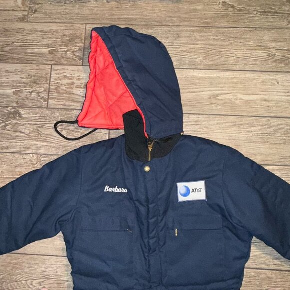 VINTAGE WearGuard Coveralls Hood Small Short Blue Canvas Insulated USA "AT &T" - Picture 2 of 12